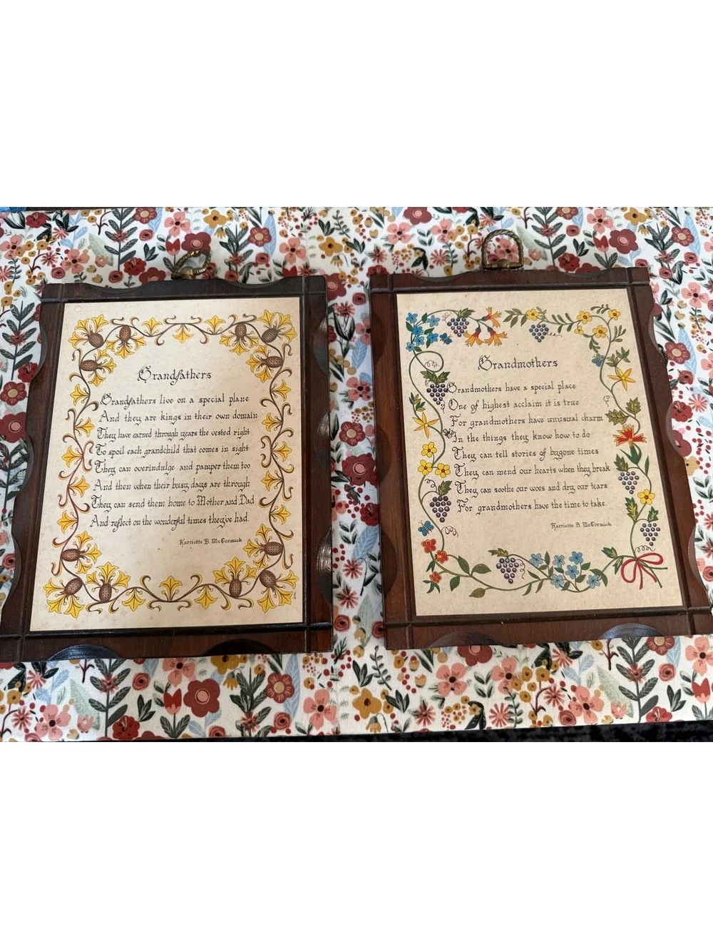 Vintage Jerry Shultz Grandmother & Grandfather Wood Wall Plaque Set